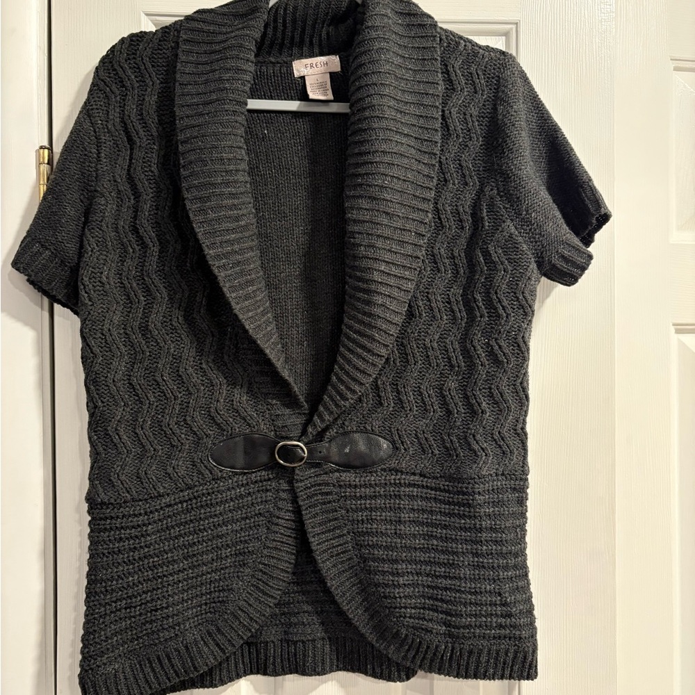 Fresh Women's Short Sleeve Cardigan Sweater - Dark Gray